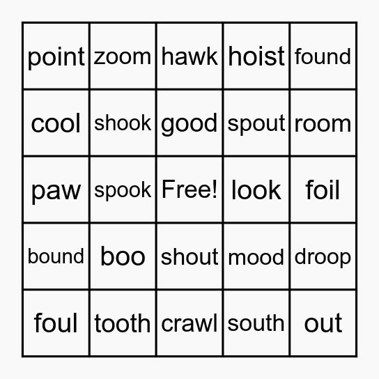 Tricky Word Bingo Card