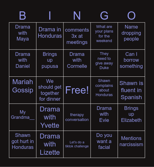 Pritchett Bingo Card