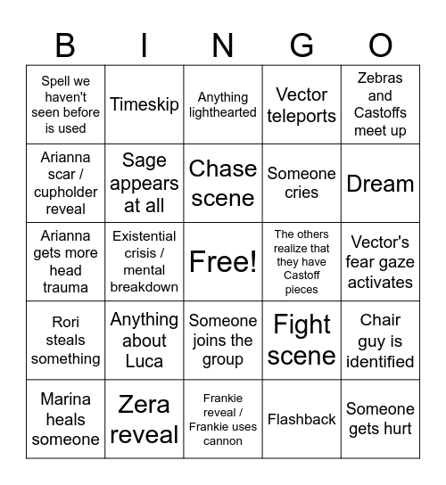 Castoff Chapter 13 Bingo Card