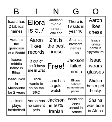 Get to know us! Bingo Card