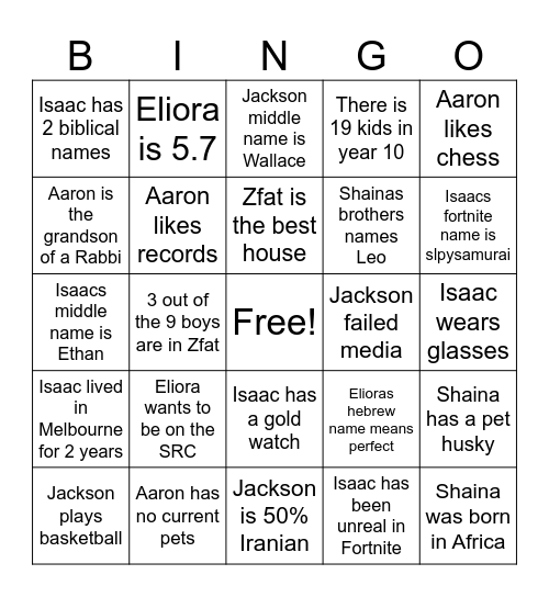 Get to know us! Bingo Card