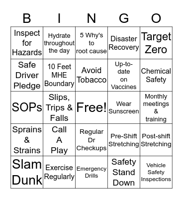 Heartland Safety Bingo Card