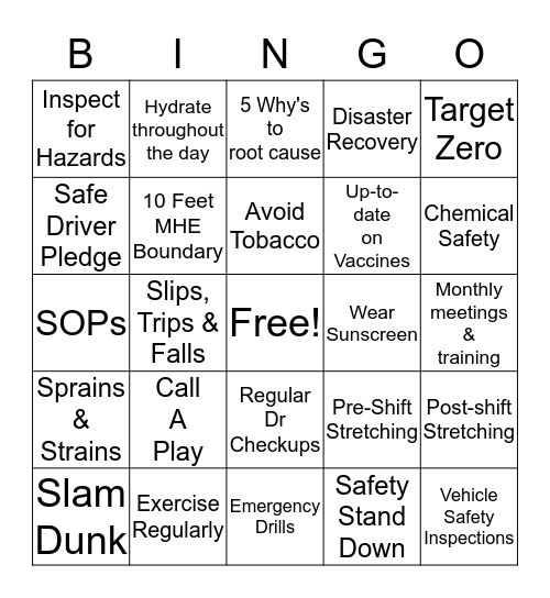 Heartland Safety Bingo Card
