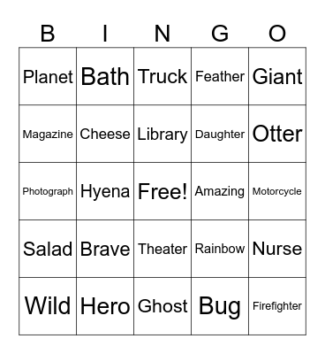 Random Word Bingo Card