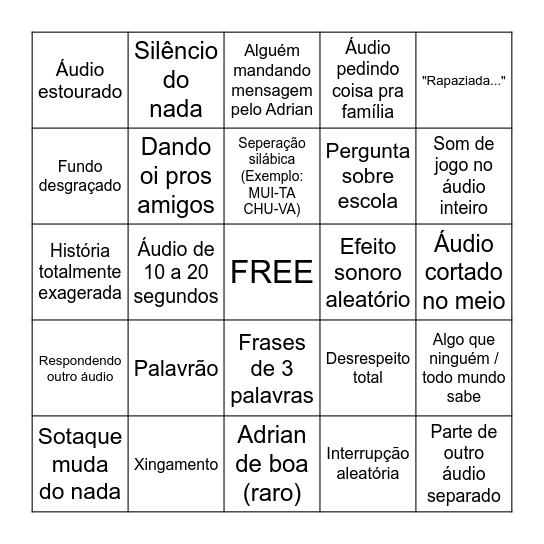 Bingo do Adrian Bingo Card