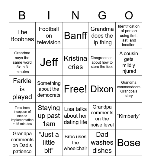 Jueckstock Bingo Card