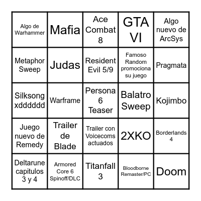 TGA 2024 Bingo Card