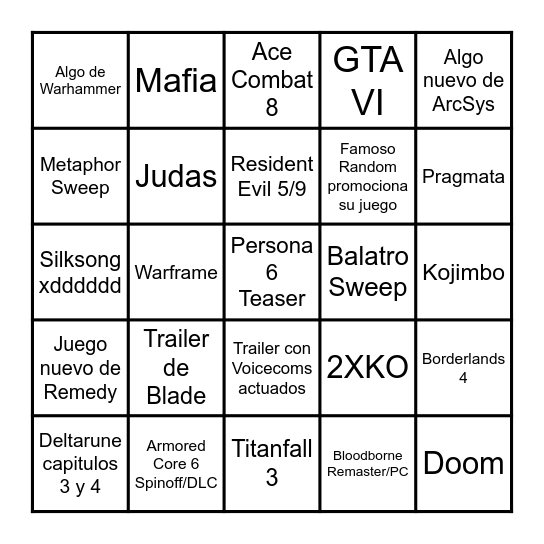 TGA 2024 Bingo Card