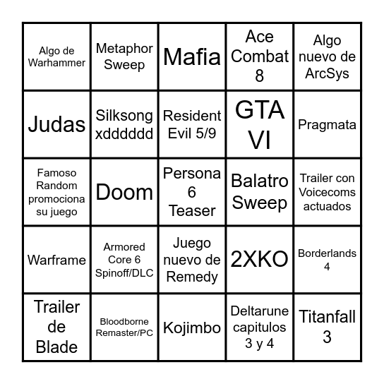 TGA 2024 Bingo Card