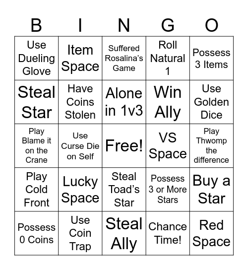 Mario Party Bingo Card