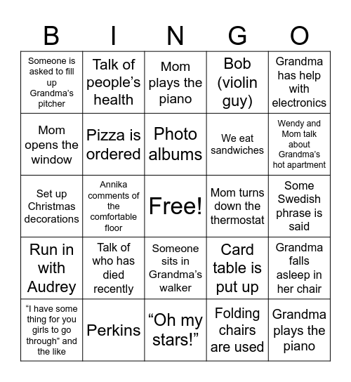 Grandma Bloomdahl Bingo Card