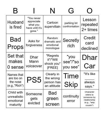 Dhar Mann Bingo Card