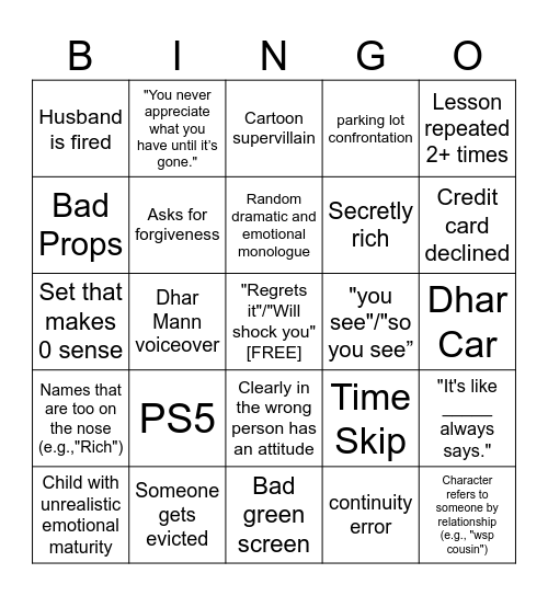 Dhar Mann Bingo Card