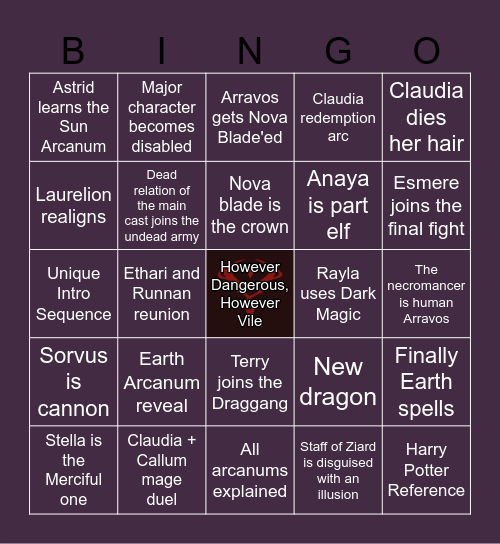 The Dragon Prince Season 7 Bingo Card