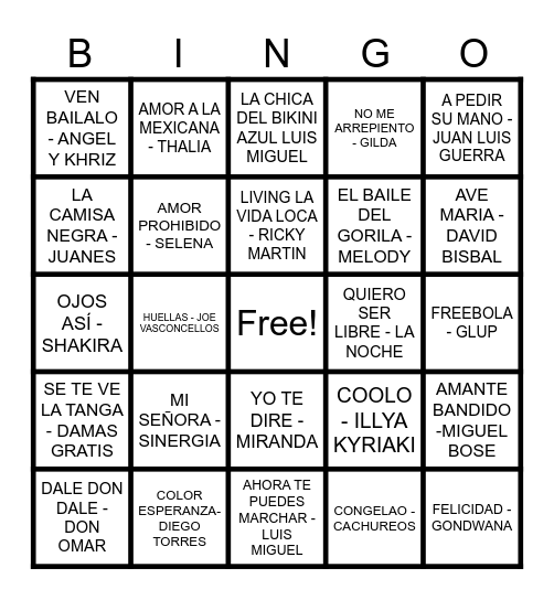 BINGO MUSICAL Bingo Card