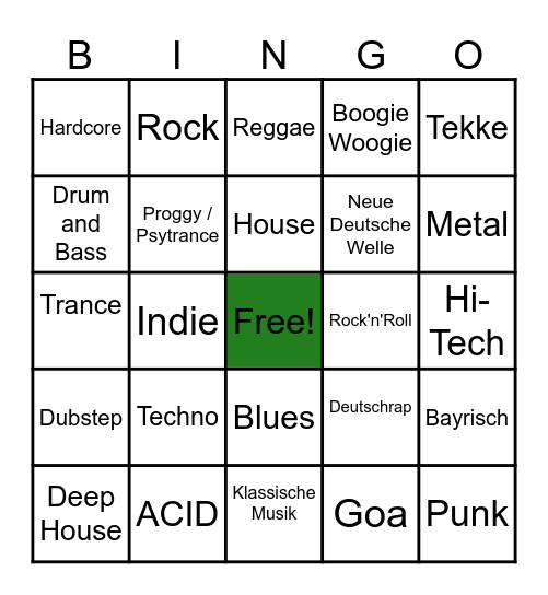 Musikrichtungen Was könnte das für eine Musikrichtung sein ? Bingo Card