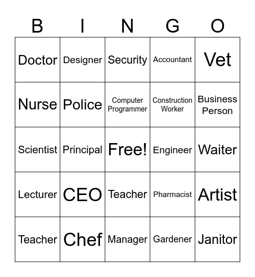 JOBS Bingo Card