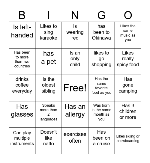 Find Someone Who Bingo Card