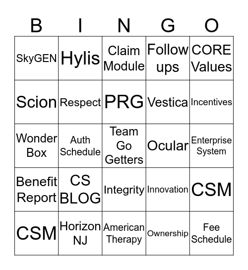 Team Go Getters Bingo Card