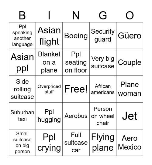 Airport Bingo Card