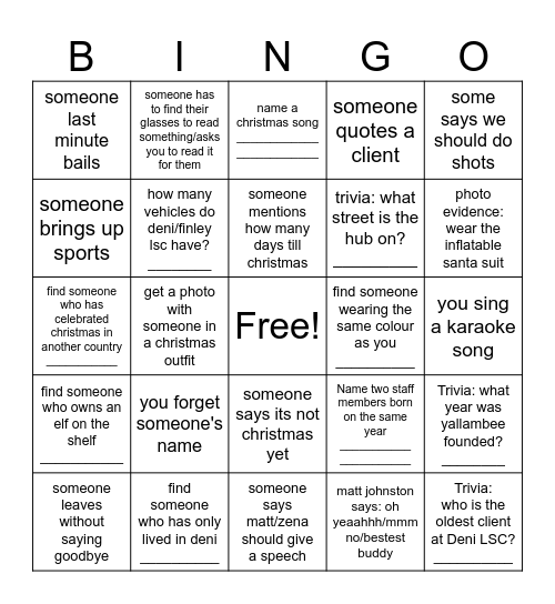 christmas party bingo Card