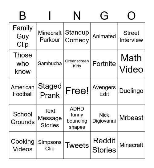 Untitled Bingo Card