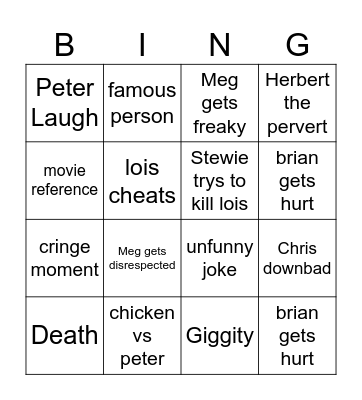 family guy Bingo Card