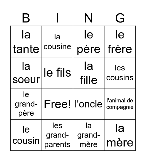 La famille - Bingo Card