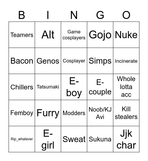 TSB Bingo Card