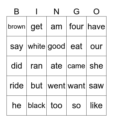 Sight Words 2A Bingo Card