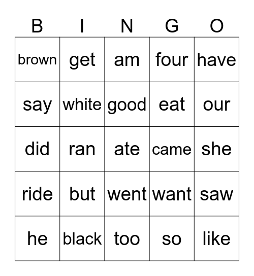 Sight Words 2A Bingo Card