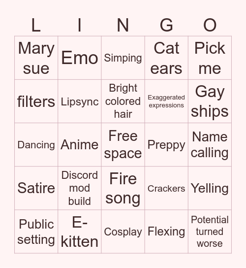 Cringe comp bingo Card