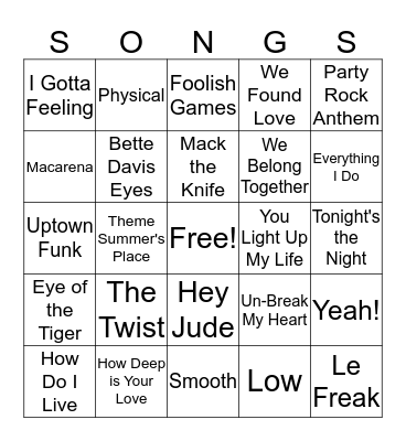 Top 25 Songs of All Time (Billboard) Bingo Card