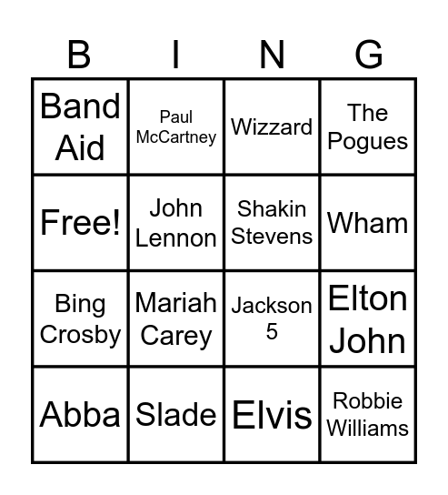 Xmas Songs Bingo Card