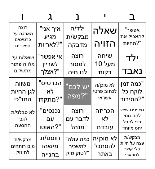 בינגו מודיעין ספארי Bingo Card