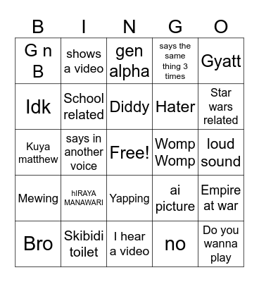Things mikel would say Bingo Card