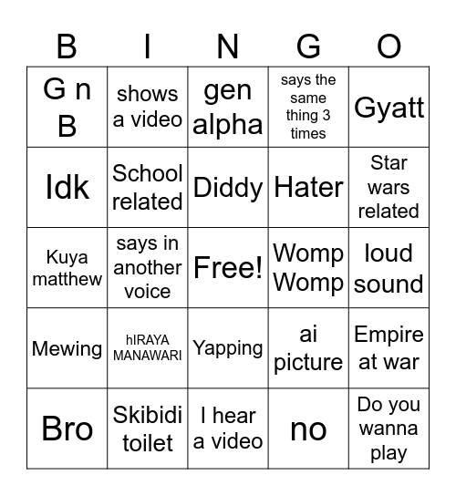 Things mikel would say Bingo Card