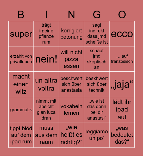 Frau Schnieders Bingo Card