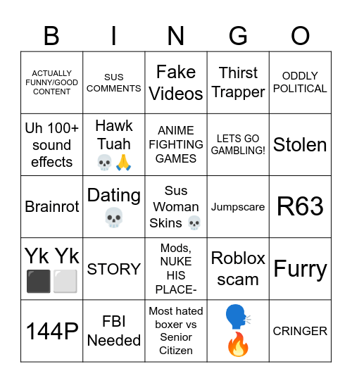 I wanna die Bingo Card