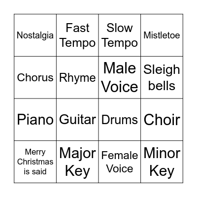 Christmas song Bingo Card