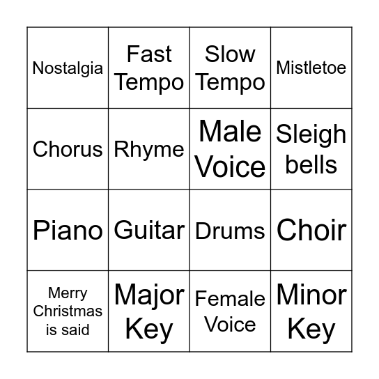Christmas song Bingo Card