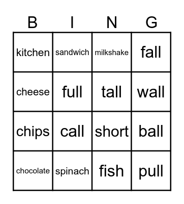 Ch, Sh words Bingo Card