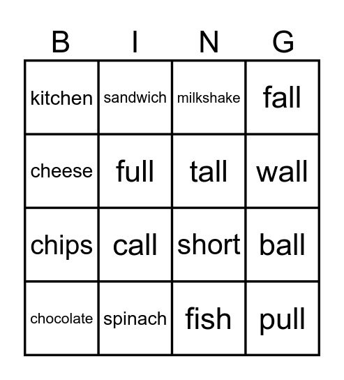 Ch, Sh words Bingo Card