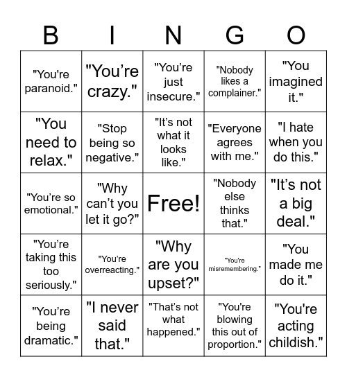 Gaslighting Bingo Card