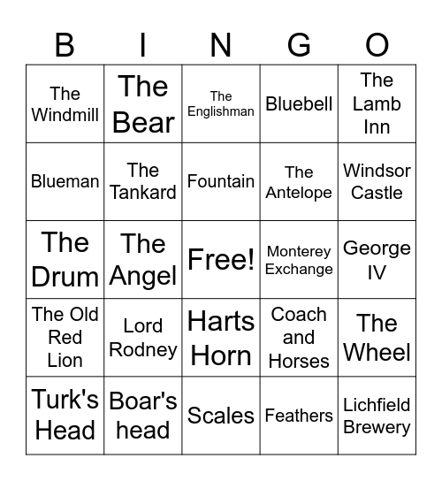 Lichfield Discovered Bingo Card