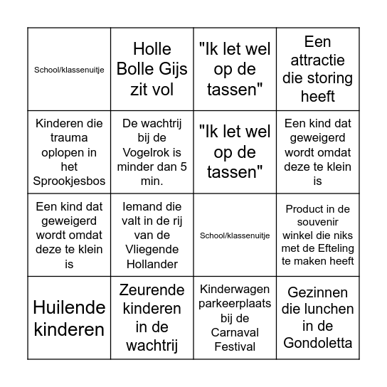 Efteling Bingo Card