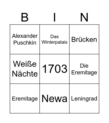 St. Petersburg Bingo Card