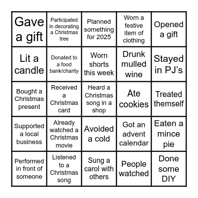 ADVENT BINGO: THIS WEEK WHO HAS...? Bingo Card