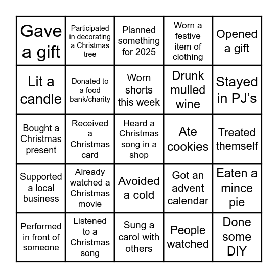 ADVENT BINGO: THIS WEEK WHO HAS...? Bingo Card