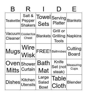 Wedding Bingo Card